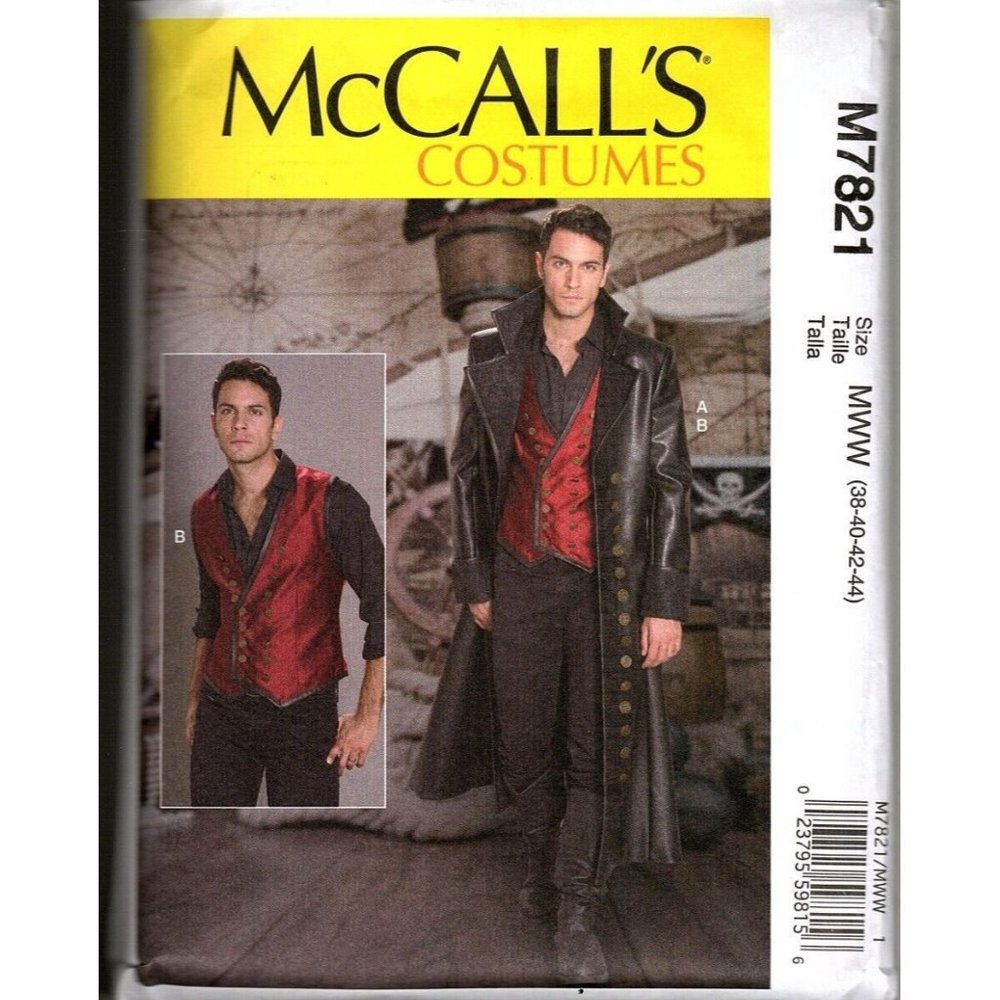 McCalls M7821 Mens Costume Gothic Cosplay Size 38 to 44 Uncut Pattern